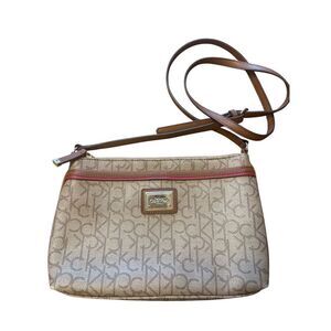 Calvin Klein Monogram Logo Zip Top Womens Crossbody Bag Brown